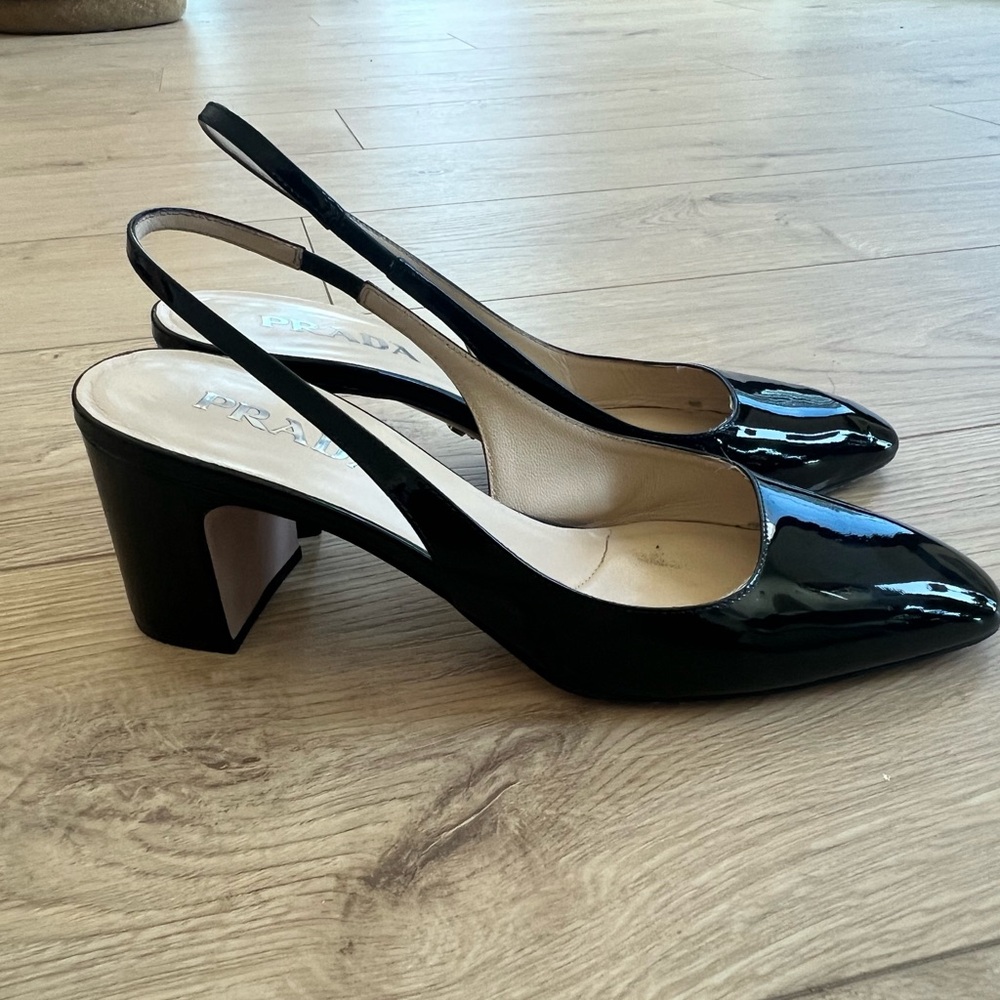 Prada Patent Black Slingback Heels 38.5